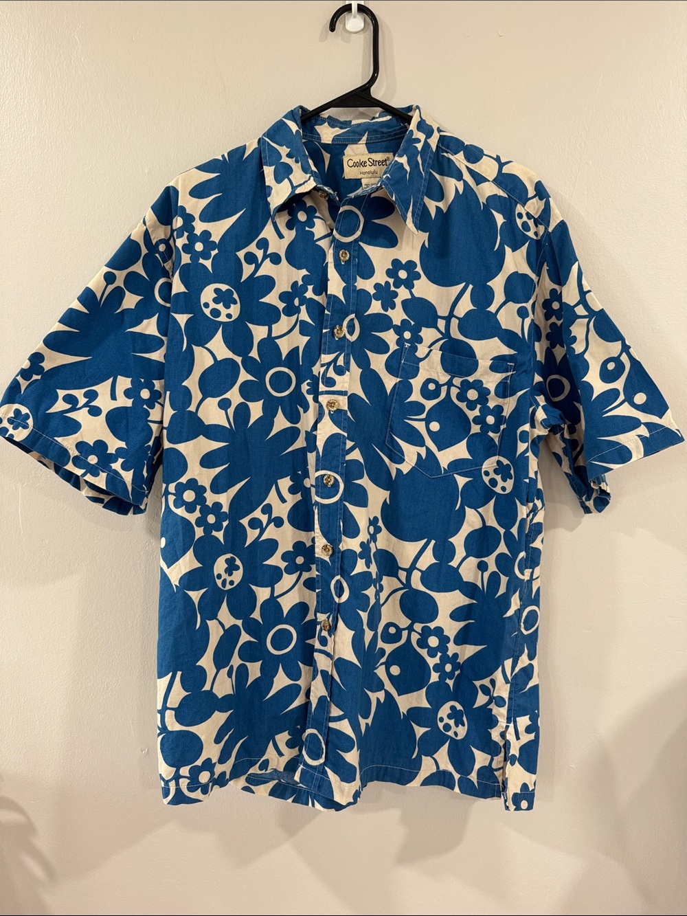 Vintage Cooke street aloha Blue Floral Short-Sleeve button down Shirt retro